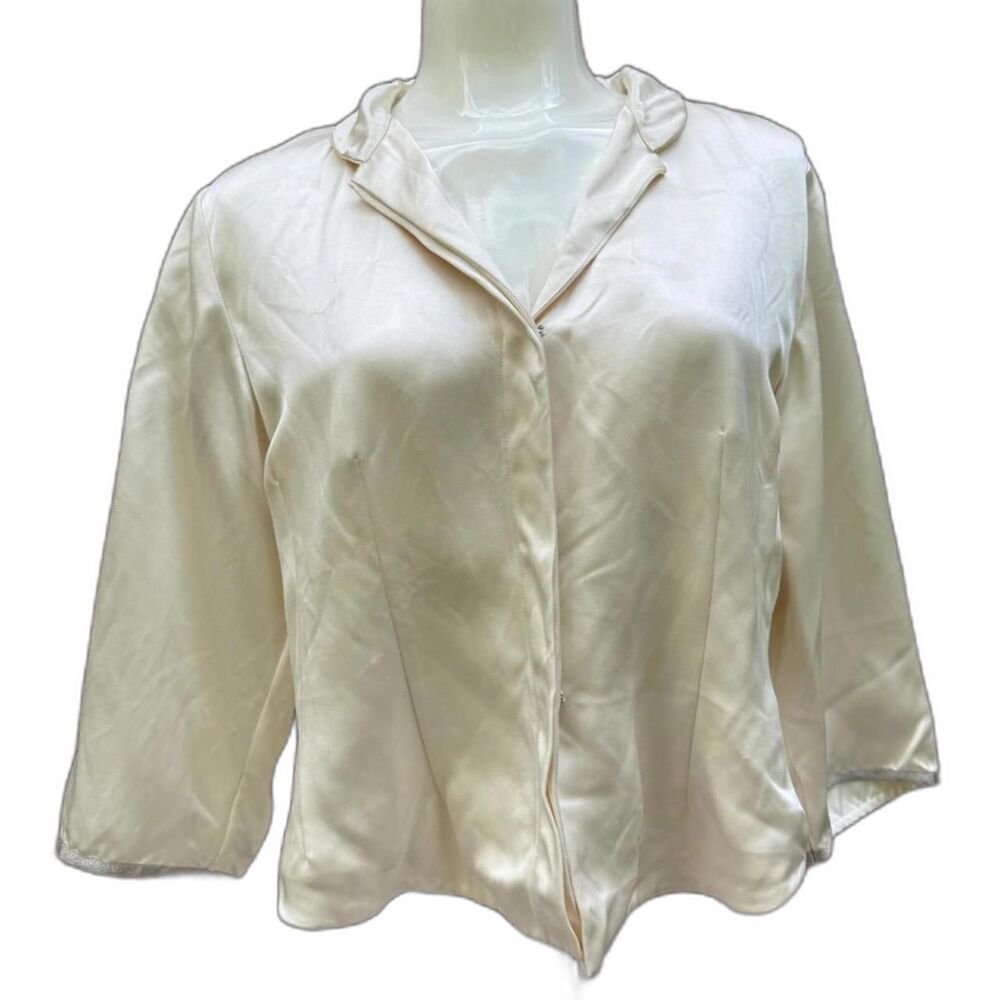 Sylvia Heisel Size S Custom Ivory 100% Silk Blazer Vtg Y2K Quiet Luxury